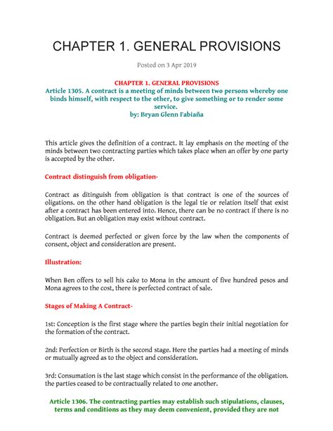 CHAPTER 1. GENERAL PROVISIONS – OBLIGATIONS AND CONTRACTS.